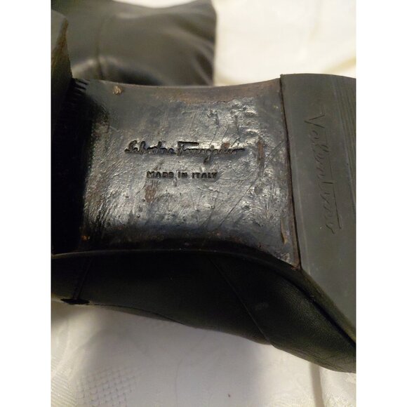 Salvatore Ferragamo Boots Leather Tall Riding Lace Up Valentino Black 11 - Picture 7 of 8